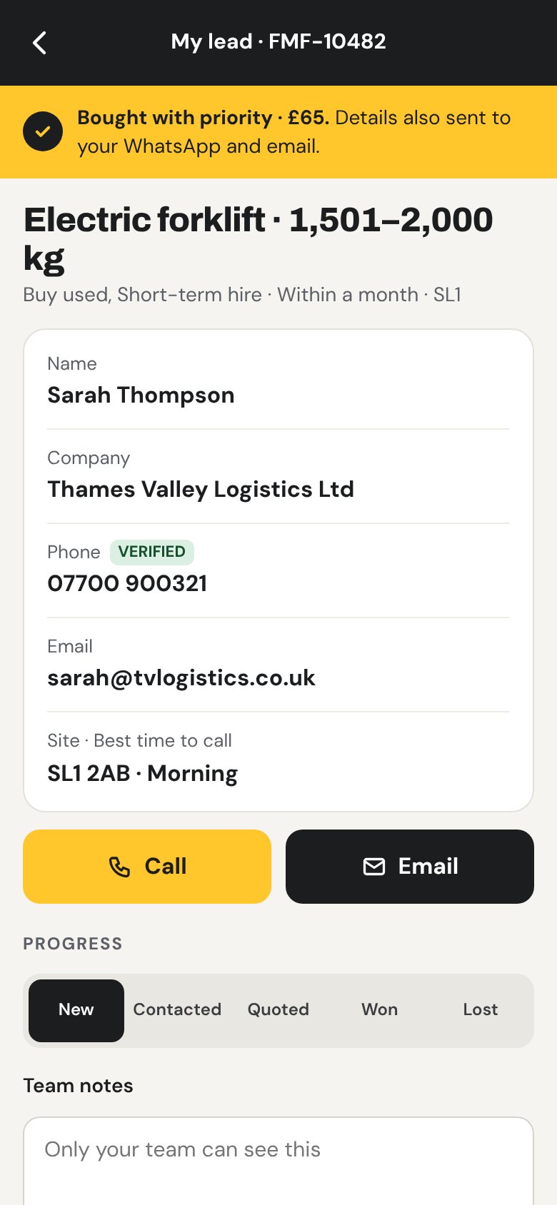 Purchased lead with contact details